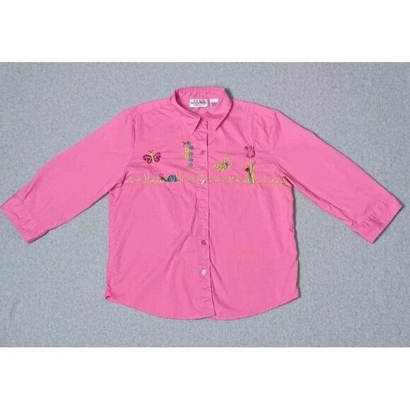 breckenridge Tops - Vintage Breckenridge Embroidered Button Up Blouse Size PS Pink Garden Party Boho